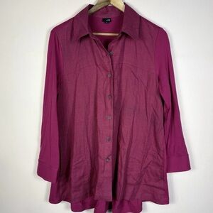 Lisa Bayne Artsy Pink Linen Bamboo Button Down Lagenlook Tunic Blouse